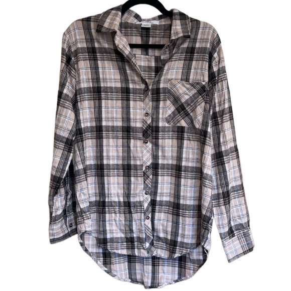 Women's‎ NWT L.I.F.E. Love is for Eternity Brown Plaid Flannel M - Picture 1 of 4